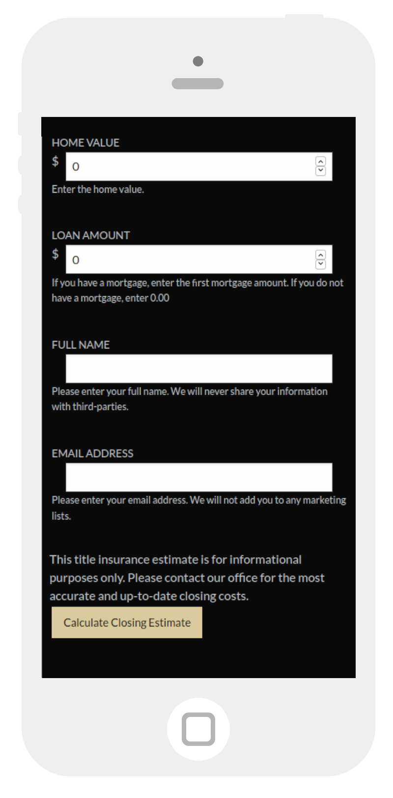 Rate Calculator mobile view