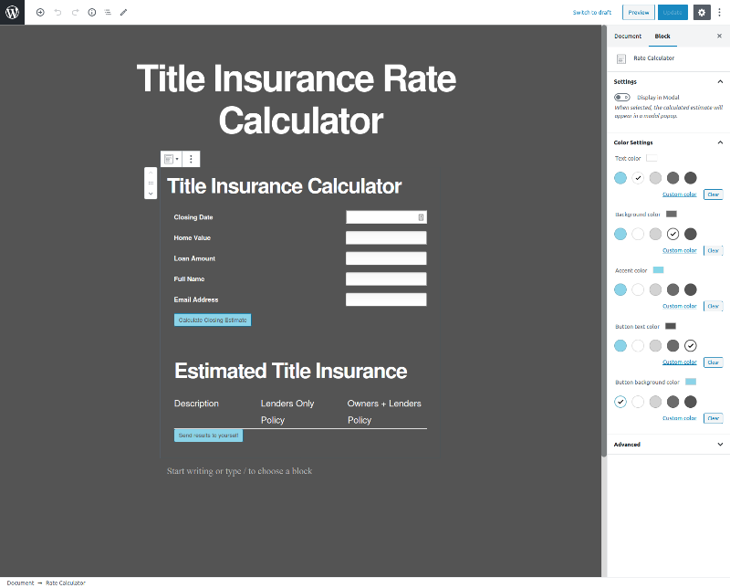 Rate Calculator block styling.